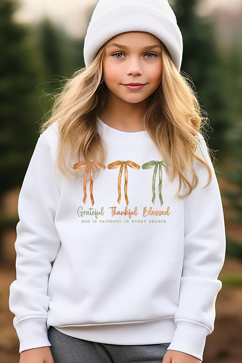UL180B-E3111Z Grateful Thankful Blessed Kids Graphic Sweatshirt $20