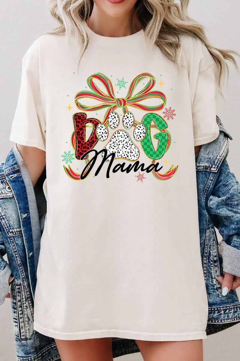5000-E3194 Dog Mama Christmas Paw Graphic Heavy Cotton Tee $9