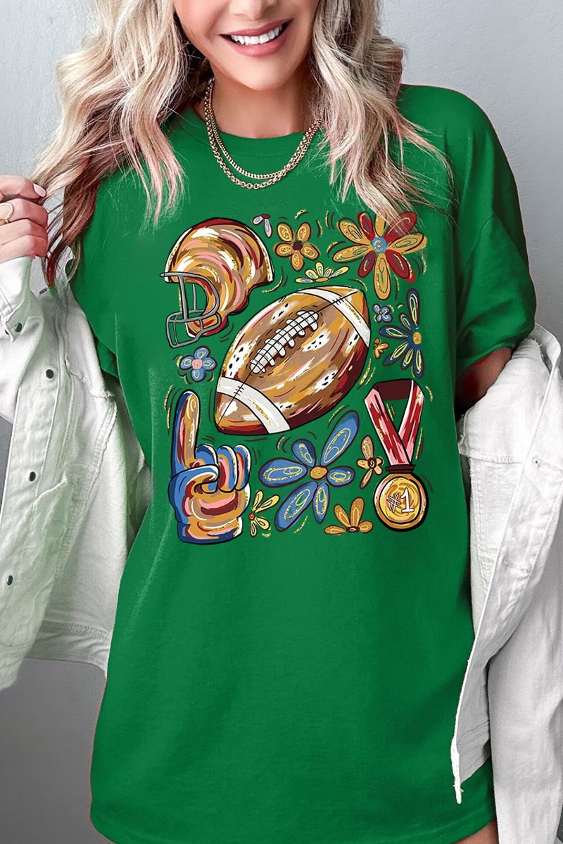 5000P-E3072 Retro Floral Football Graphic Plus Heavy Cotton Tee $12.75