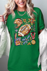 5000-E3072 Retro Floral Football Graphic Heavy Cotton Tee $9