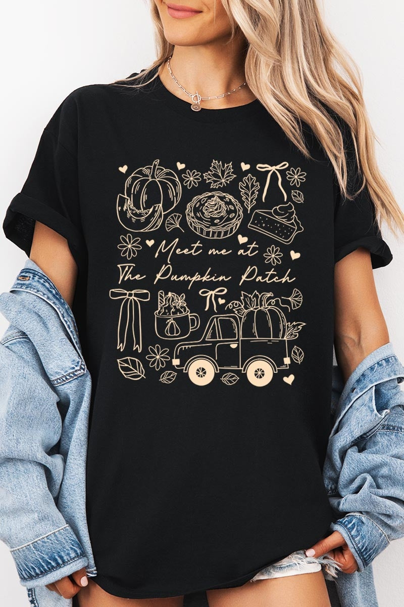 5000P-E3163 Pumpkin Patch Doodle Graphic Plus Heavy Cotton Tee $12.75