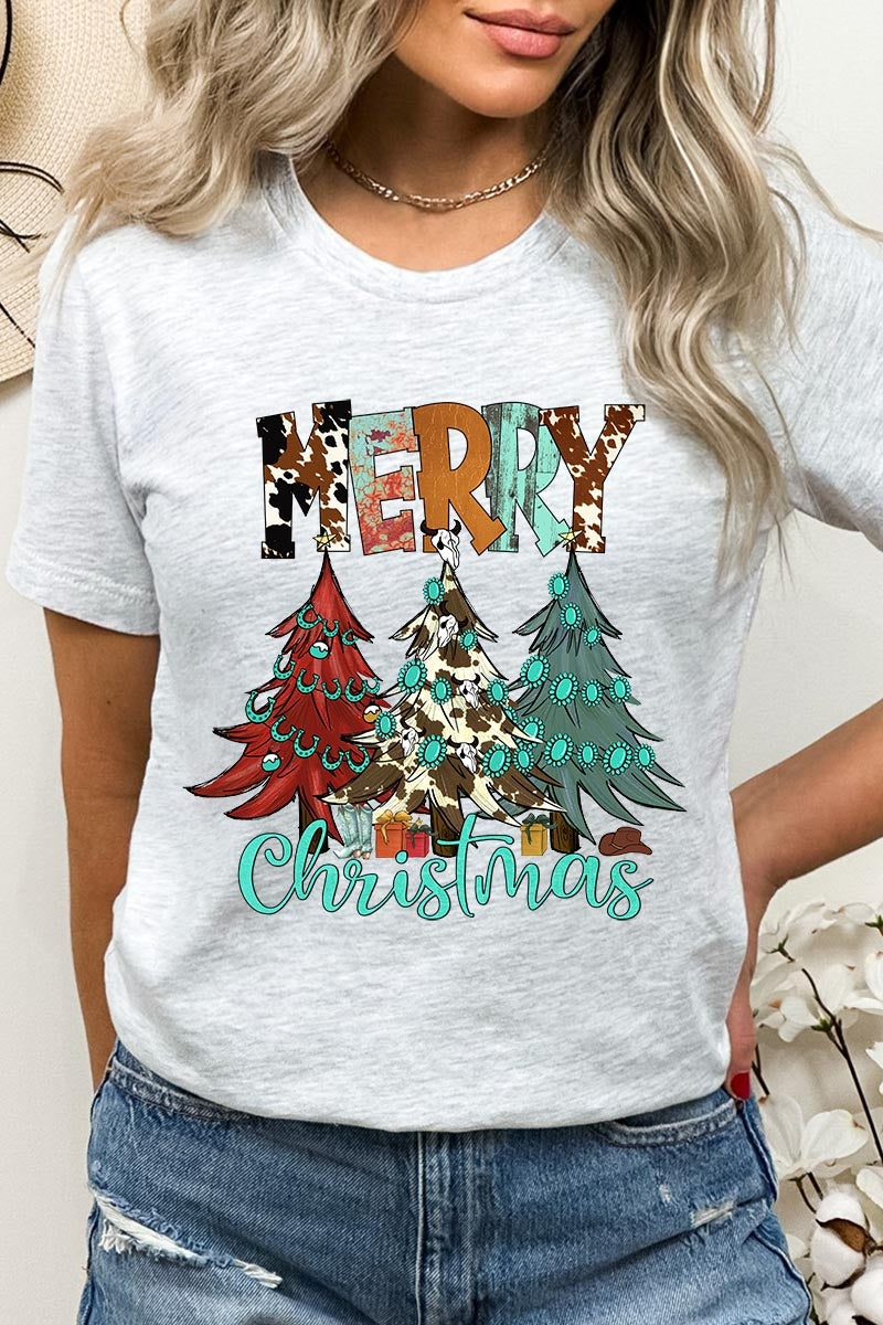 US3001-E3200 Merry Christmas Trees Graphic Tee $12.5
