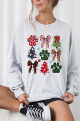 UL240P-E3195 Christmas Bow Paw Graphic Plus Long Sleeve Tee $17