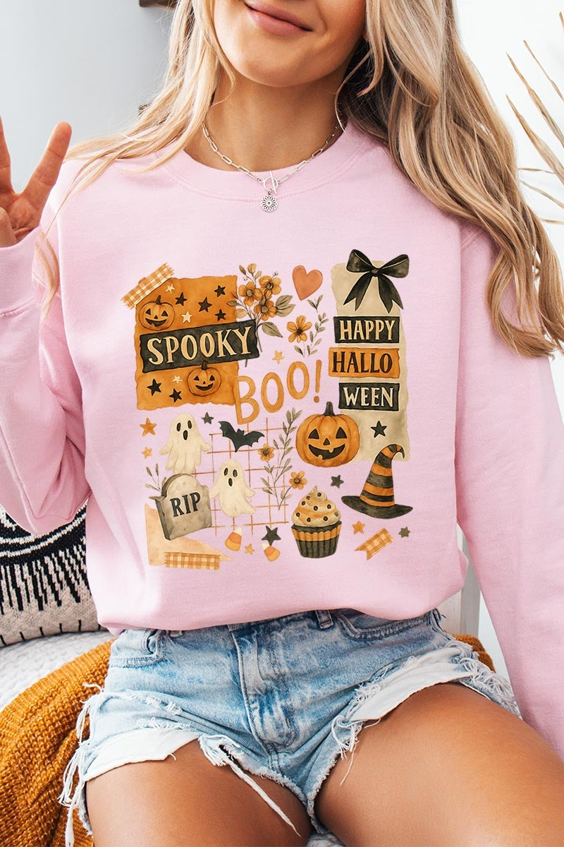 UL180P-E3084 Halloween collage Graphic Plus Sweatshirt $25
