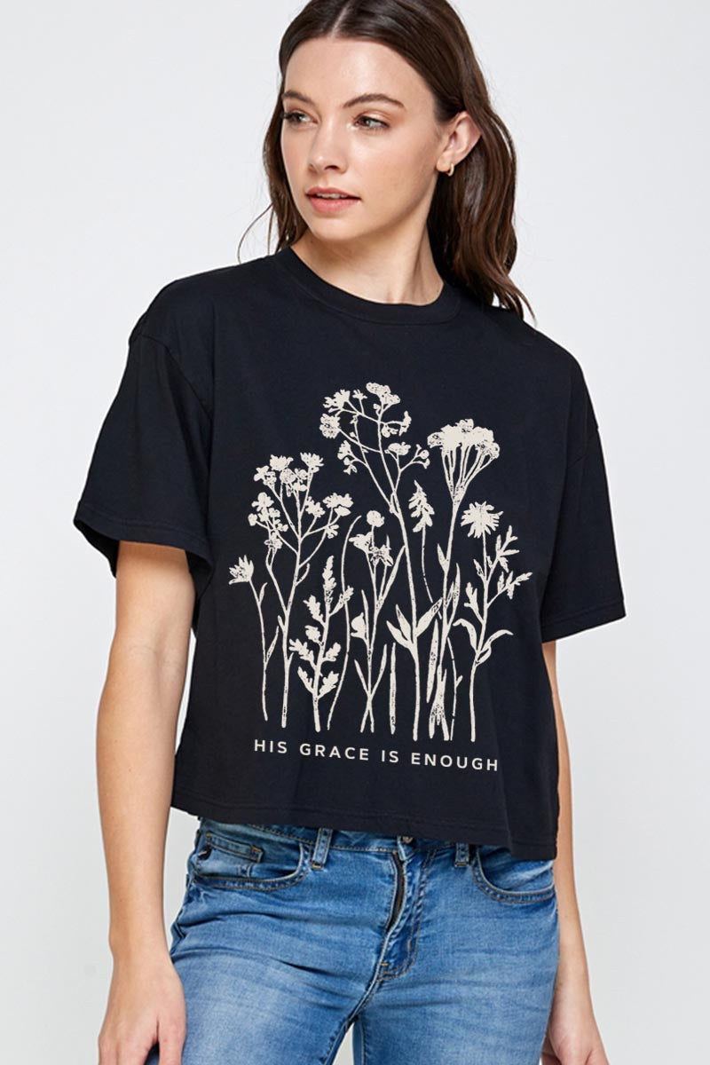 CTS-E3146 Christian Wildflower Graphic Relaxed Crop Top $11