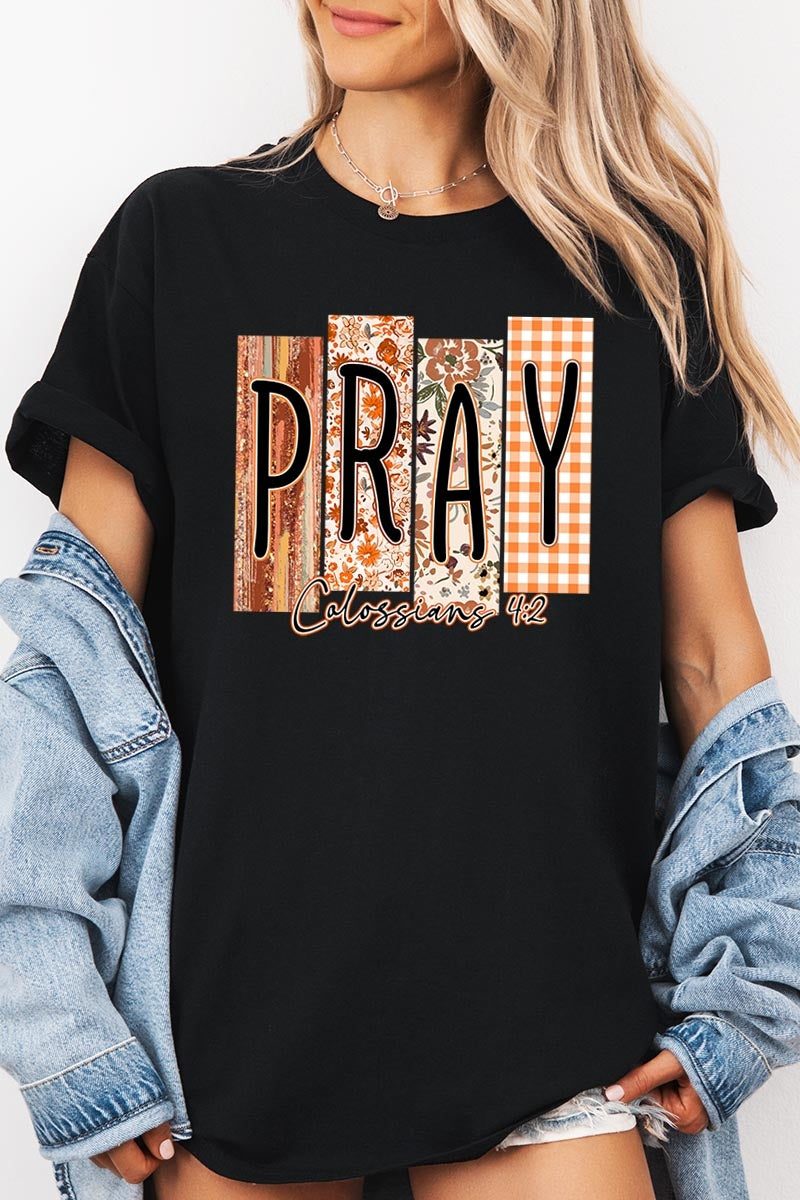 5000-E3166 Pray Fall Christian Graphic Heavy Cotton Tee $9