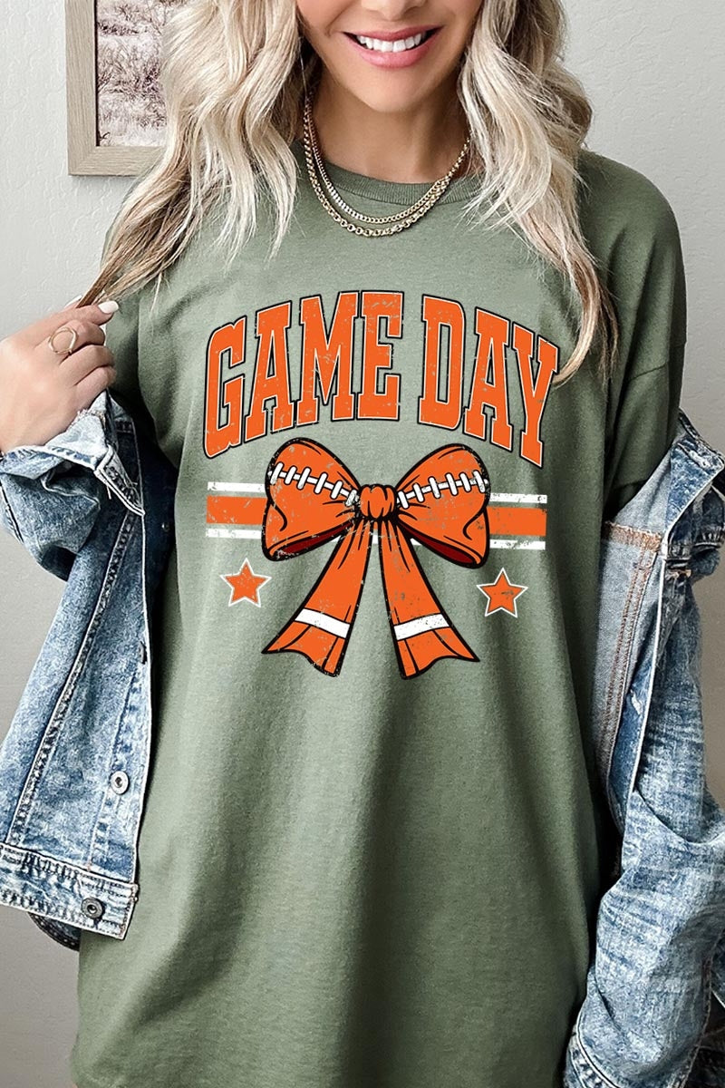5000P-E3064 Orange Football Bow Graphic Plus Heavy Cotton Tee $12.75