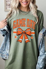 5000P-E3064 Orange Football Bow Graphic Plus Heavy Cotton Tee $12.75