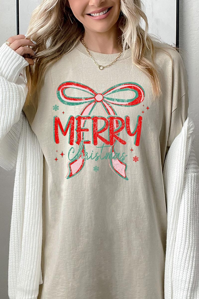 5000P-E3197 Merry Christmas Bow Graphic Plus Heavy Cotton Tee $12.75