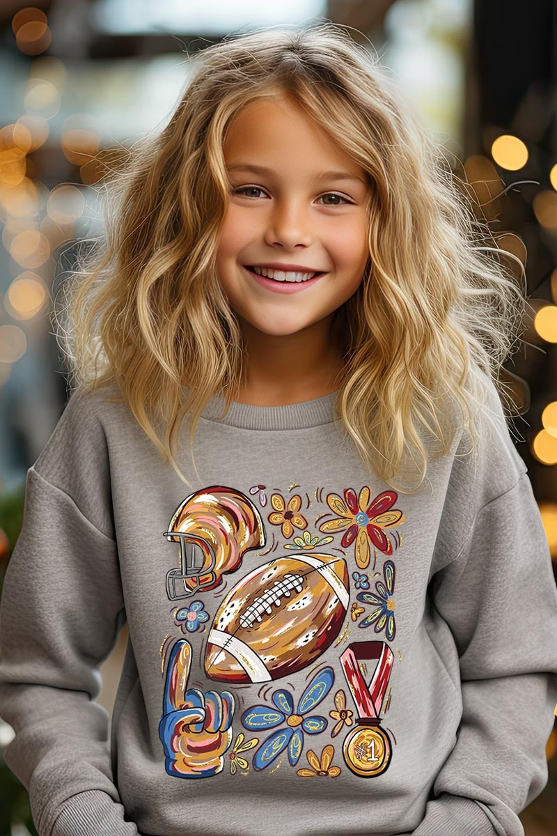 UL180B-E3072Z Retro Floral Football Kids Graphic Sweatshirt $20