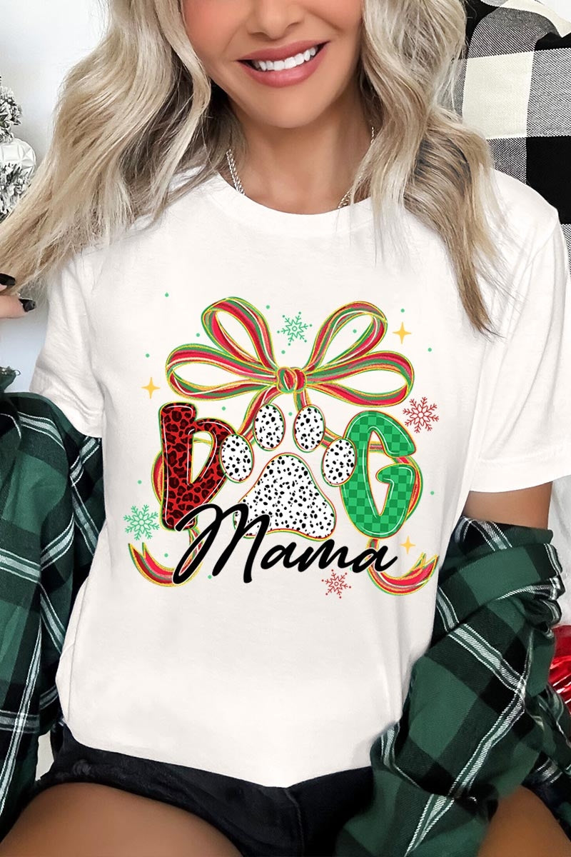 US3001-E3194 Dog Mama Christmas Paw Graphic Tee $12.5