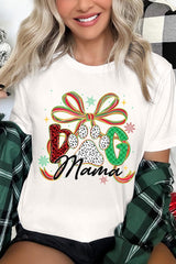 US3001-E3194 Dog Mama Christmas Paw Graphic Tee $12.5