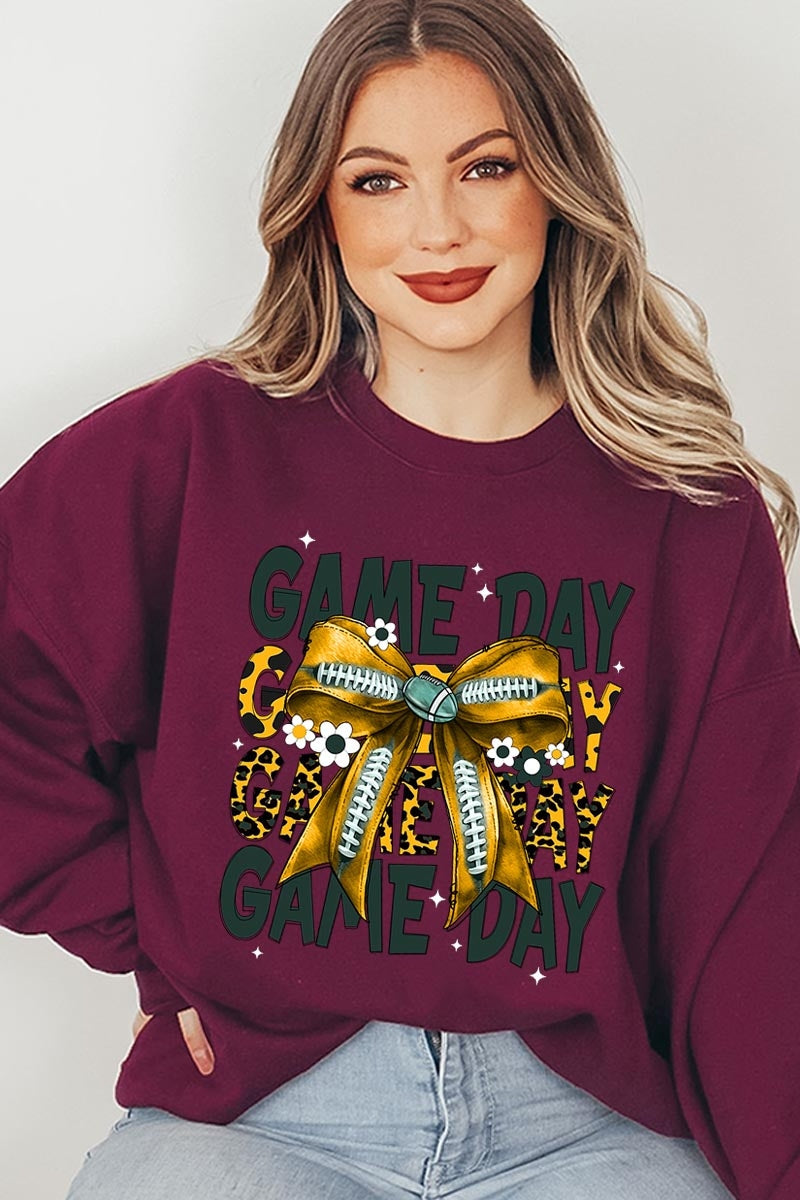 UL180P-E3090 Yellow Football Game Day Bow Plus Sweatshirt $25