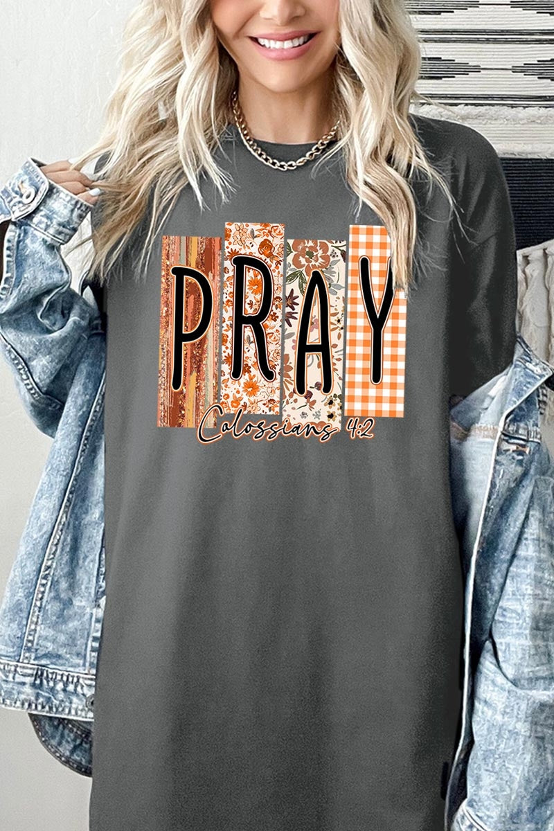 5000-E3166 Pray Fall Christian Graphic Heavy Cotton Tee $9