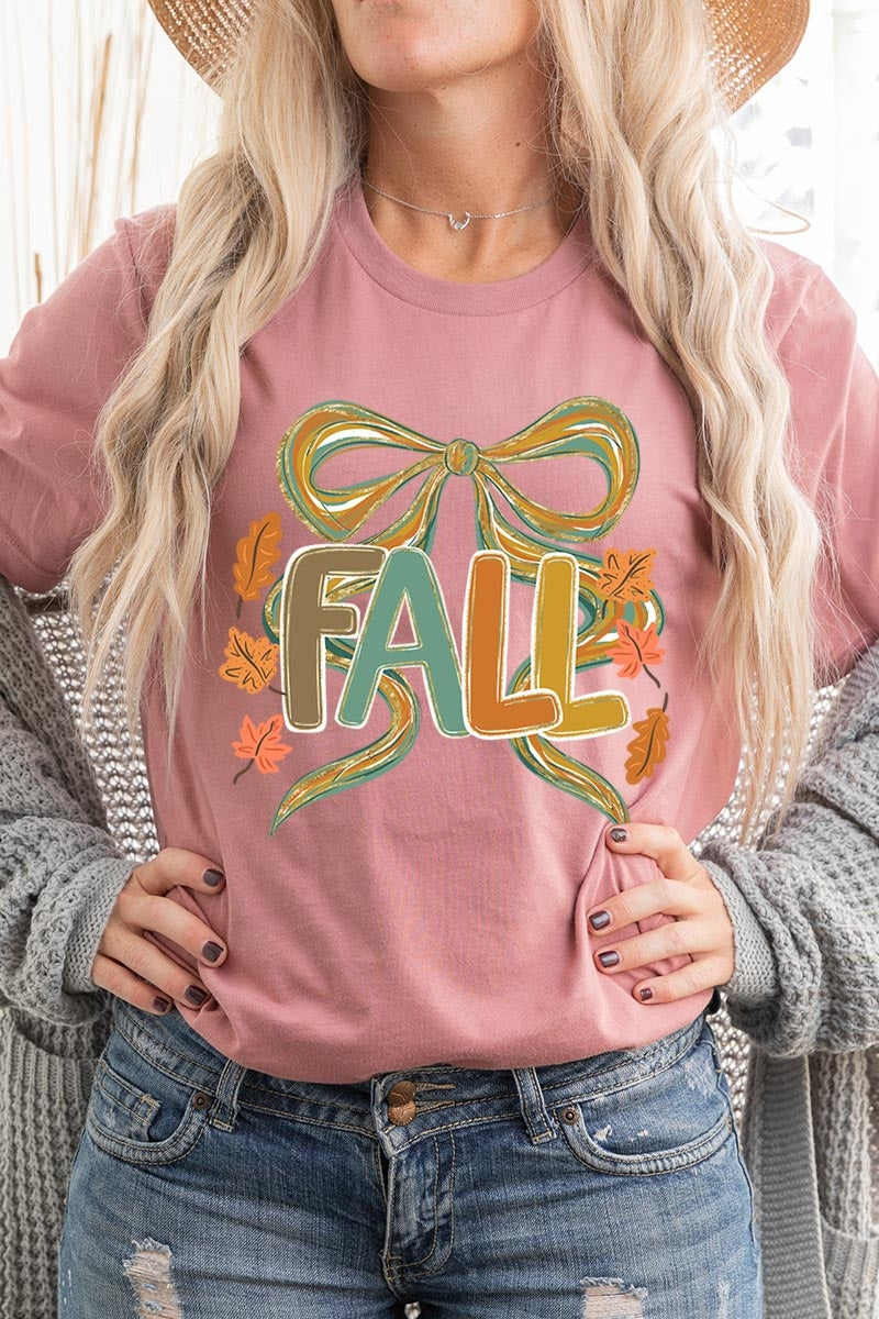 US3001-E3121 Fall Brushstroke Bow Graphic Tee $12.5