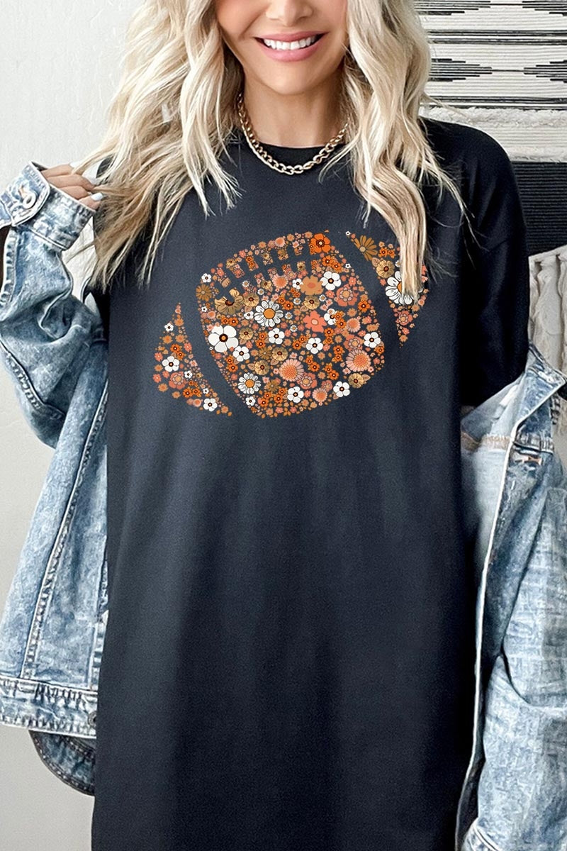 5000P-E3133 Floral Football Graphic Plus Heavy Cotton Tee $12.75