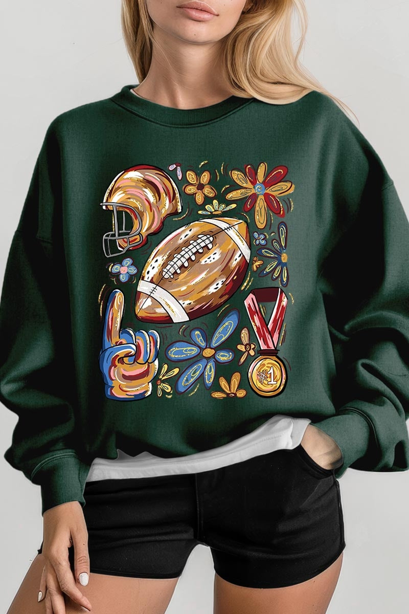 UL180P-E3072 Retro Floral Football Graphic Plus Sweatshirt $25