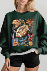 UL180P-E3072 Retro Floral Football Graphic Plus Sweatshirt $25