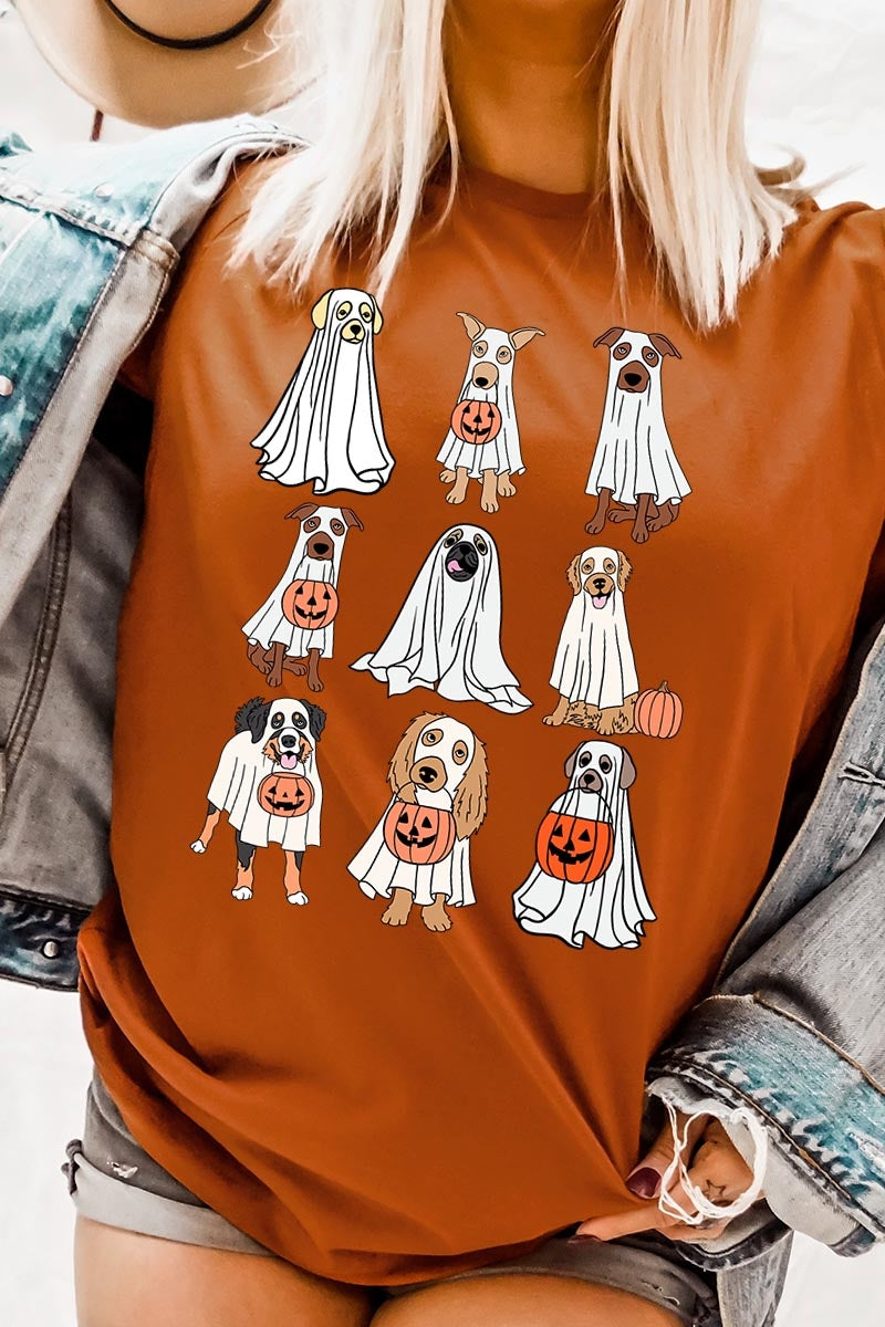 US3001-E3106 Halloween Ghost Dog Graphic Tee $12.5