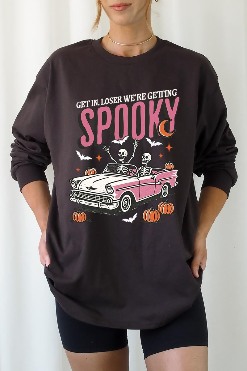 UL240P-E3142 Spooky Skeleton Graphic Plus Long Sleeve Tee $17