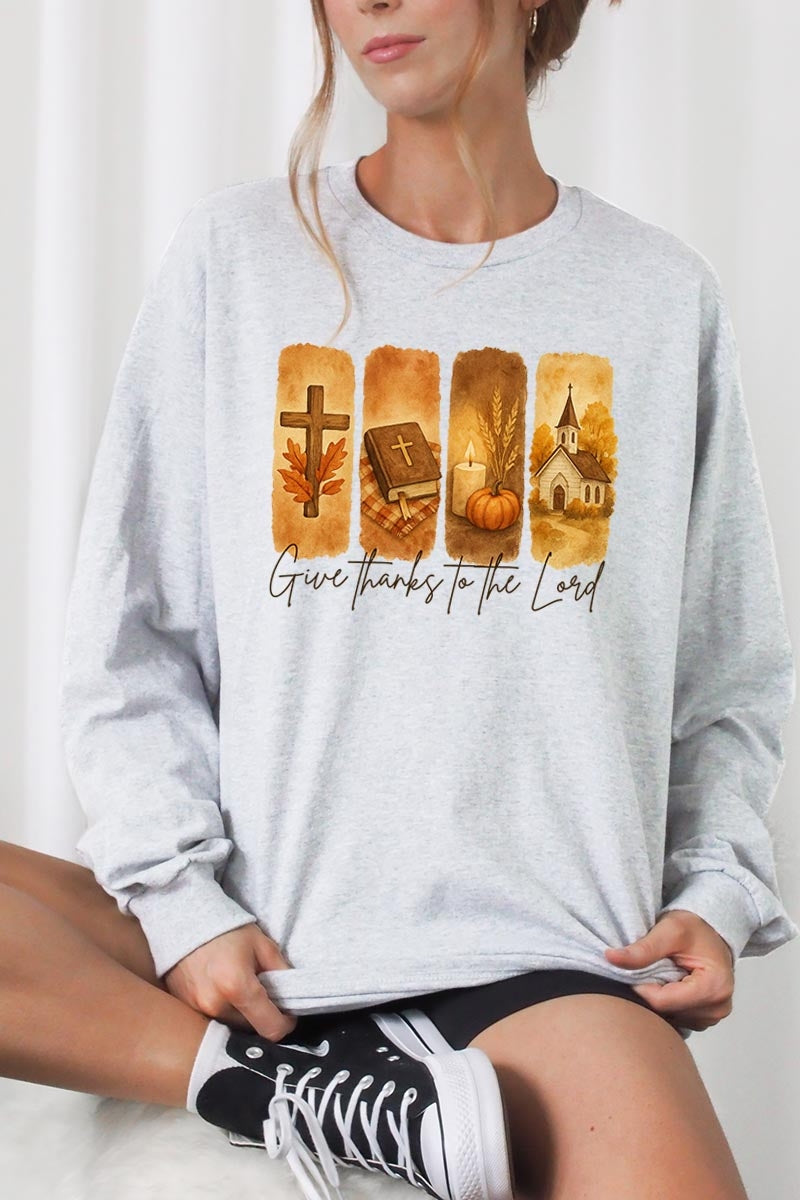 UL240P-E3169 Give Thanks To The Lord Graphic Plus Long Sleeve Tee $17