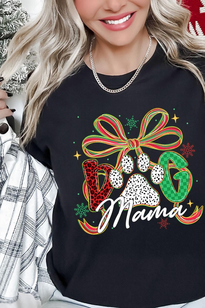 US3001-E3194 Dog Mama Christmas Paw Graphic Tee $12.5