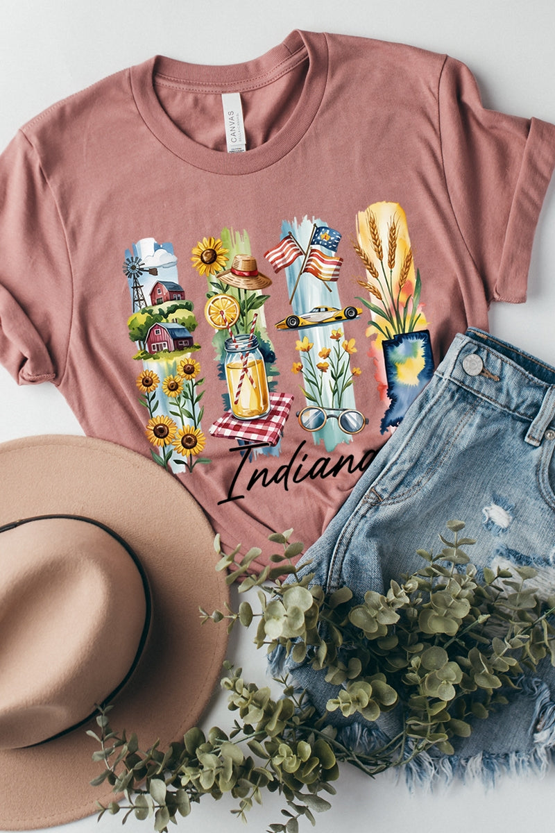 US3001-E3061IN Indiana State Brushstroke Graphic Tee $12.5
