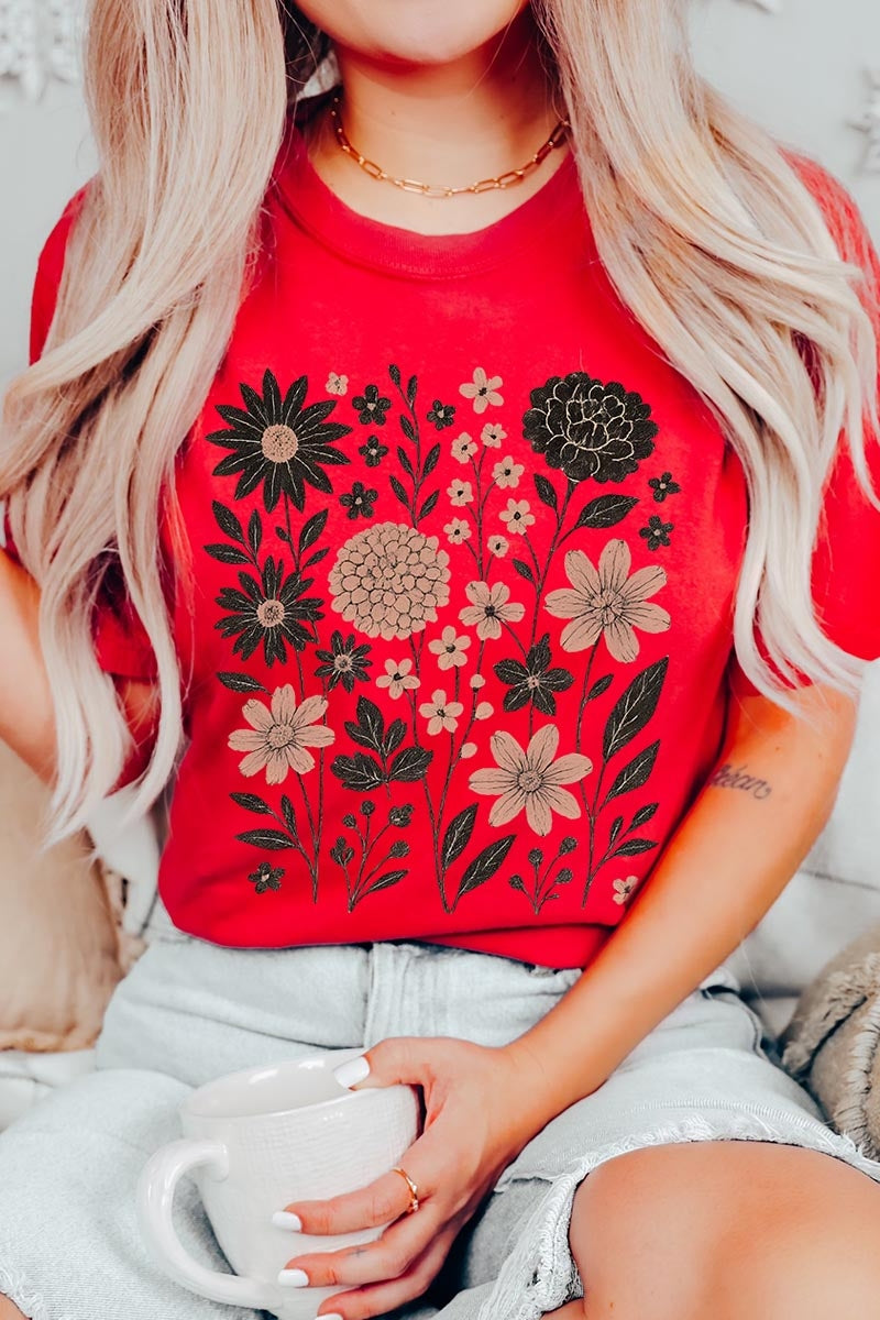 US3001-E3178 Fall Floral Garden Graphic Tee $12.5