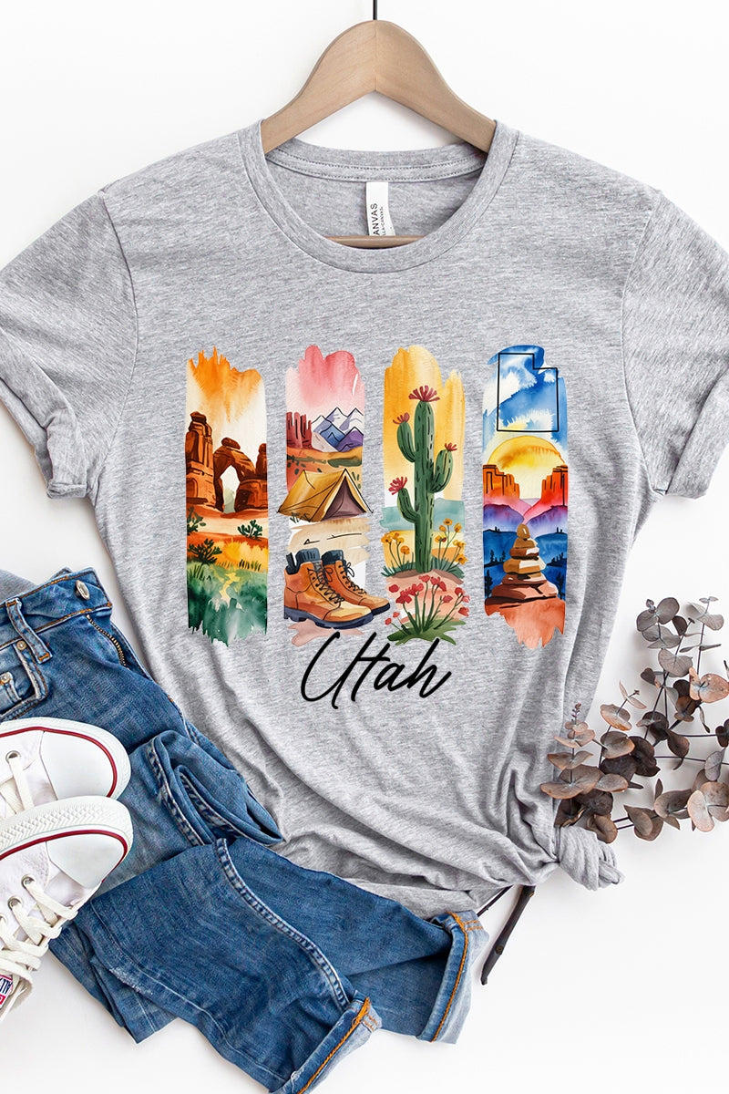 US3001P-E3061UT Utah State Brushstroke Graphic Plus Tee $16
