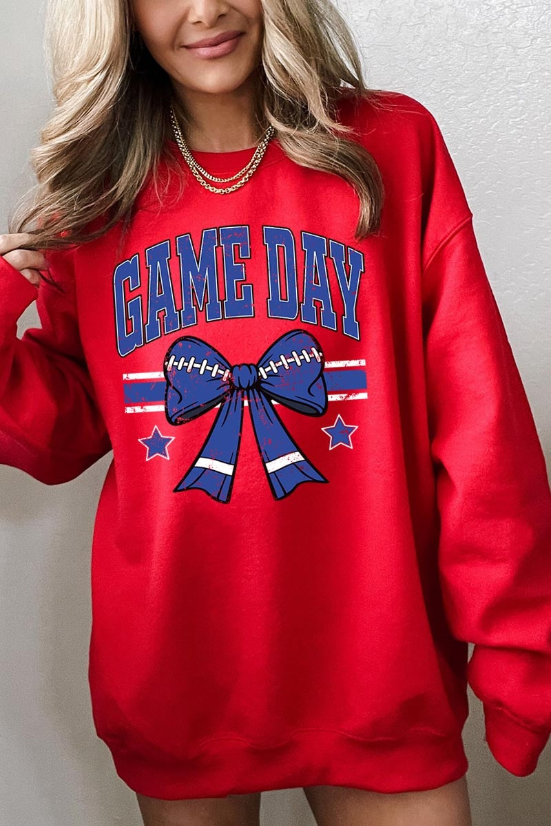 UL180-E3065 Blue Game Day Football Bow Graphic Sweatshirt $20