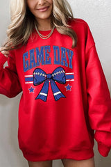 UL180-E3065 Blue Game Day Football Bow Graphic Sweatshirt $20