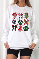 UL240-E3195 Christmas Bow Paw Graphic Long Sleeve Tee $13.75