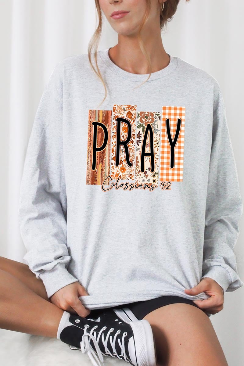 UL240P-E3166 Pray Fall Christian Graphic Plus Long Sleeve Tee $17