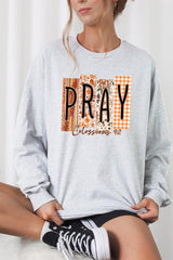 UL240P-E3166 Pray Fall Christian Graphic Plus Long Sleeve Tee $17