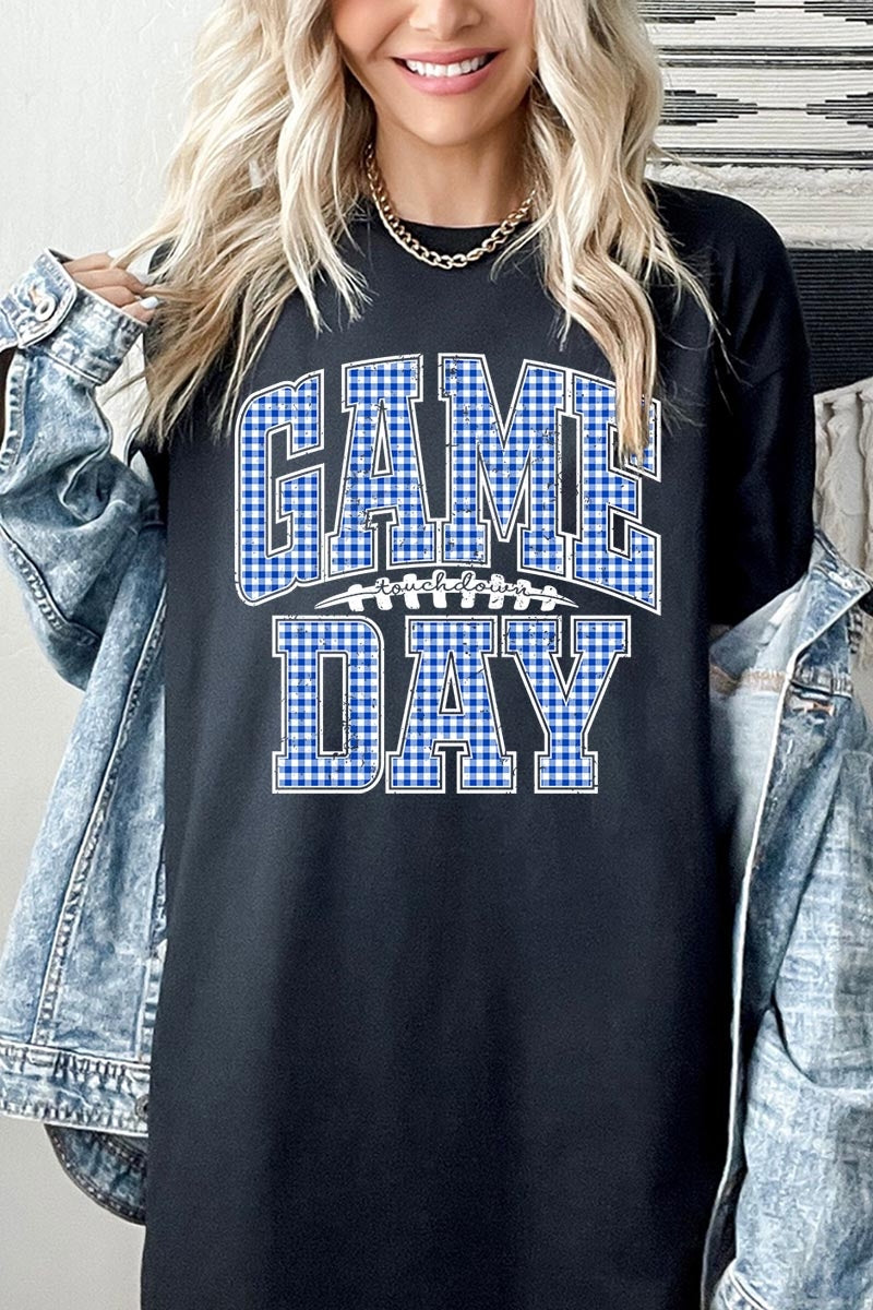 5000P-E3130 Blue Gingham Game Day Plus Heavy Cotton Tee $12.75