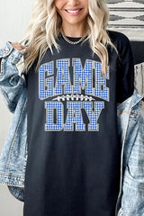 5000-E3130 Blue Gingham Game Day Graphic Heavy Cotton Tee $9