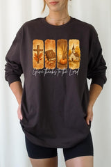 UL240-E3169 Give Thanks To The Lord Graphic Long Sleeve Tee $13.75
