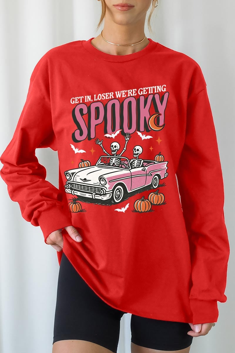 UL240-E3142 Spooky Skeleton Graphic Long Sleeve Tee $13.75