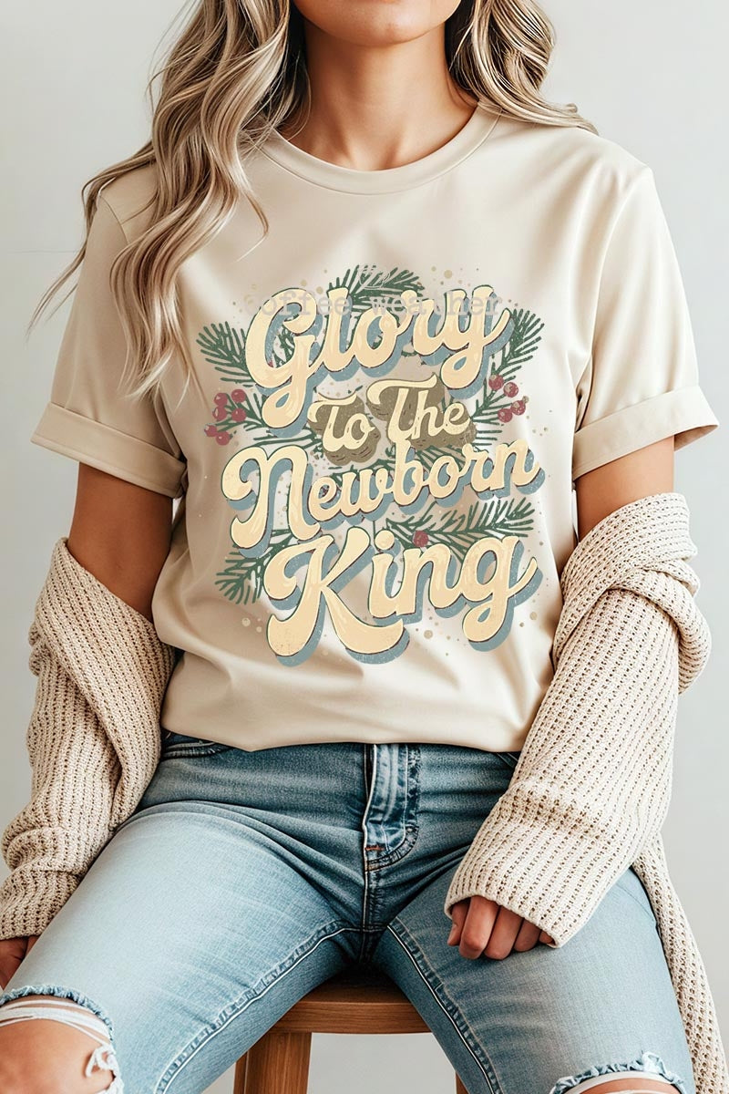 US3001-E3220 Glory to the Newborn King Graphic Tee $12.5