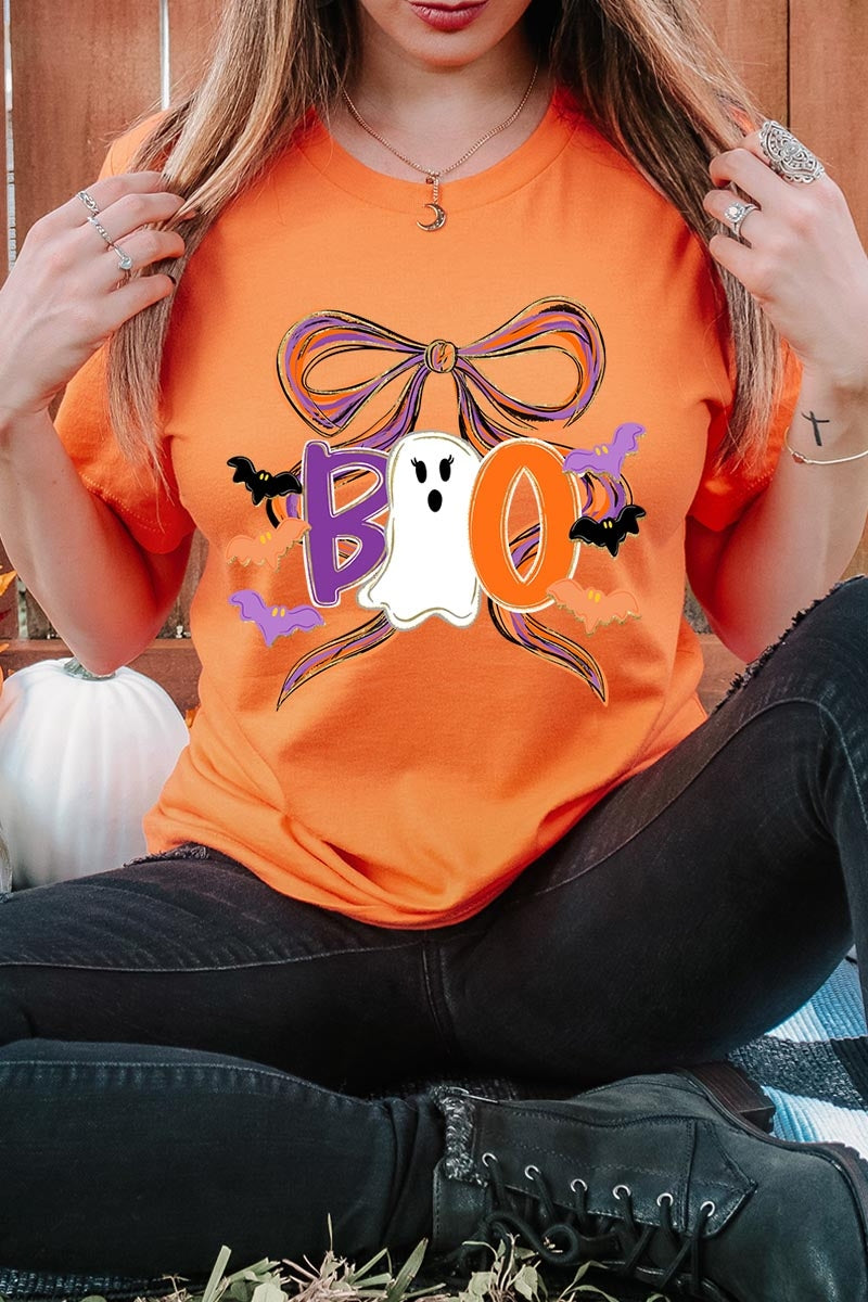 US3001P-E3120 Boo Brushstroke Bow Graphic Plus Tee $16