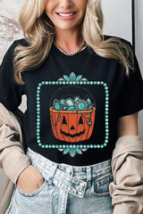 US3001P-E3140 Halloween turquoise pumpkin Graphic Plus Tee $16