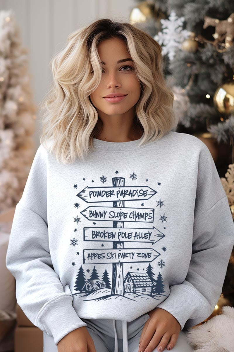 UL180-E3189 Ski Lodge Signs Graphic Sweatshirt $20