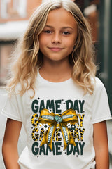 US3001Y-E3090Z Yellow Football Game Day Bow Kids Graphic Tee $11