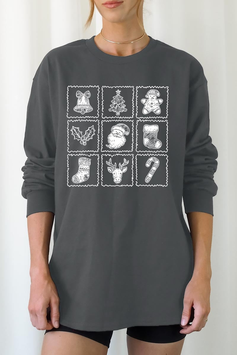 UL240-E3215 Christmas Icons Graphic Long Sleeve Tee $13.75