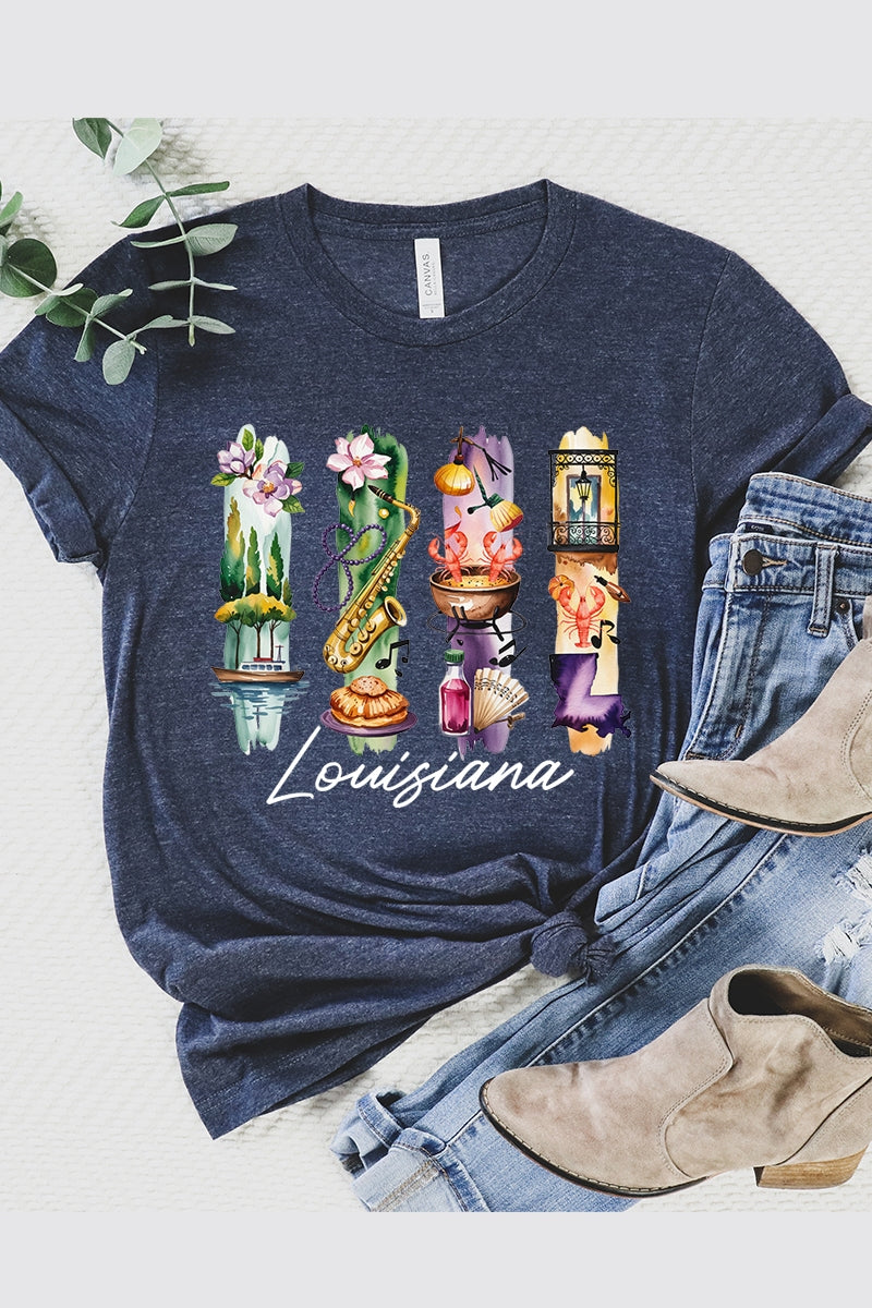 US3001-E3061LA Louisiana State Brushstroke Graphic Tee $12.5