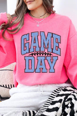 UL180P-E3130 Blue Gingham Game Day Graphic Plus Sweatshirt $25