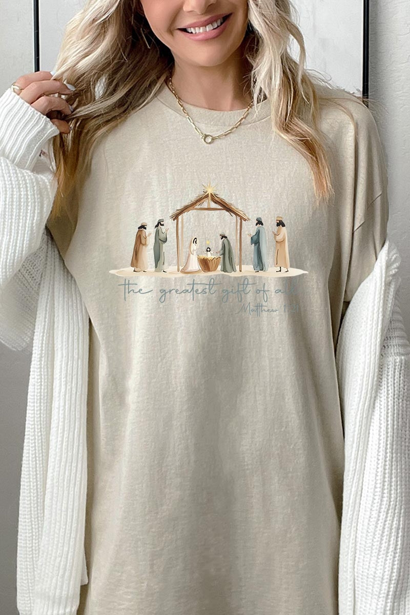 5000-E3183 Nativity Gift Graphic Heavy Cotton Tee $9