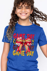 US3001Y-E3091Z Red Yellow Football Game Day Bow Kids Graphic Tee $11
