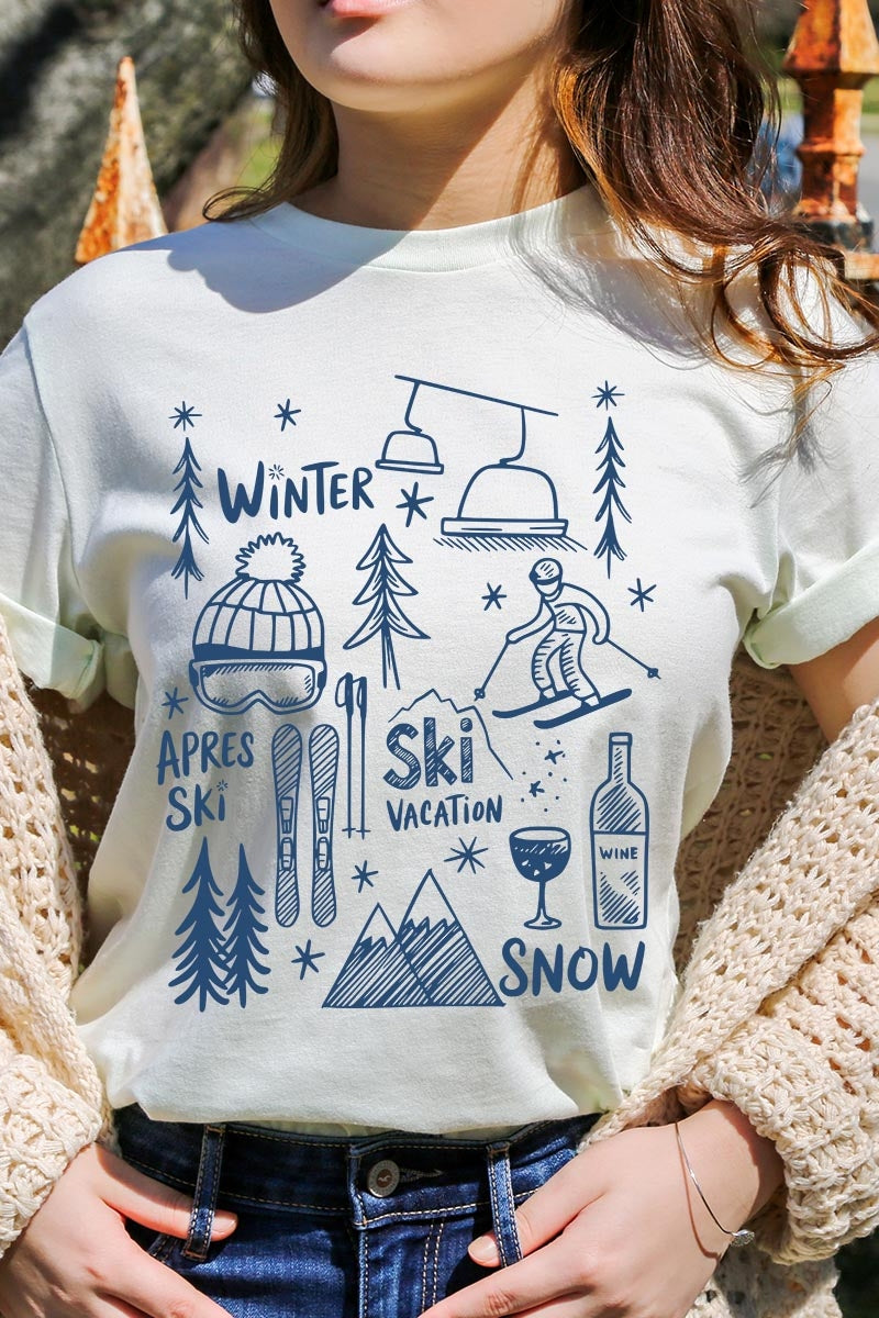 US3001-E3188 Ski Doodle Graphic Tee $12.5