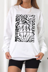UL240-E3177 Skeleton Hands Zebra Graphic Long Sleeve Tee $13.75